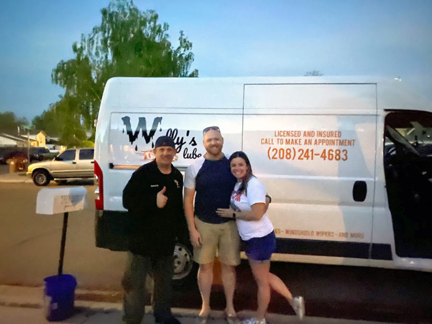 James Wallace with customers