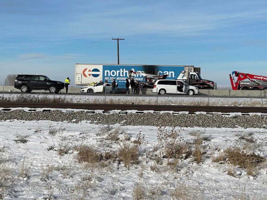 Traffic at standstill near Rigby following vehicle fire, rearend