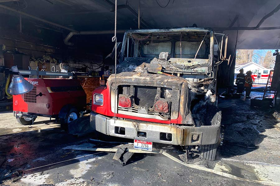 Burned fire truck