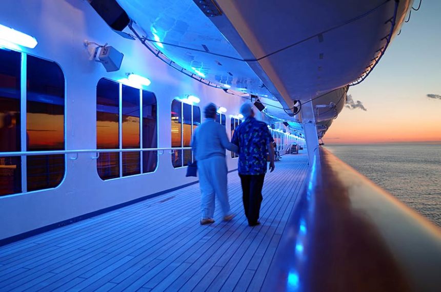 elderly couple on a cruise ship