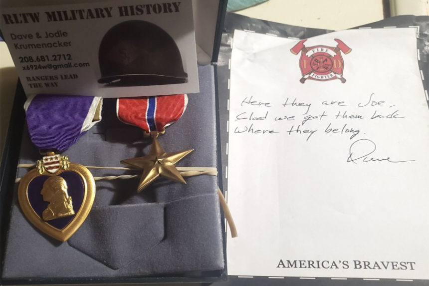 The note and medals to the Klime family from Dave Krumenacker