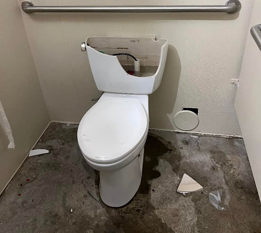 smashed toilet