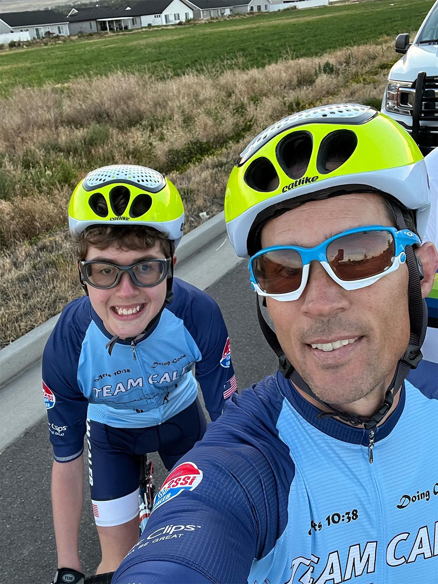 Kirk and Caleb Schroeder tandem cycling