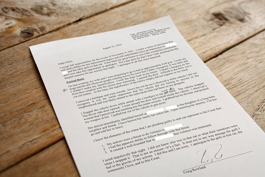 Rowland pens letter accepting responsibility for November gun incident - Vimarsana News