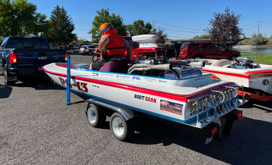 Speedboats rev their engines in preparation for Idaho Falls Duck Race