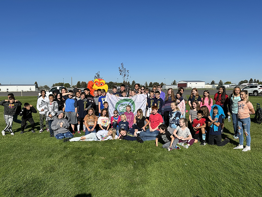 students and flag