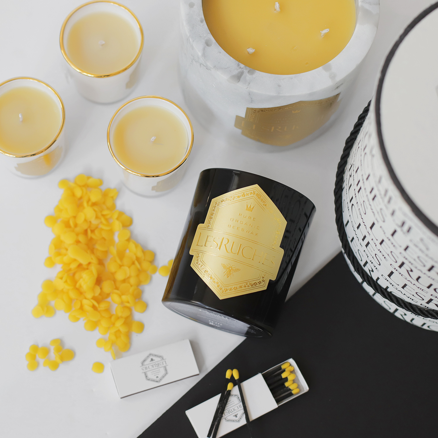lesruches-candle-with-beeswax-pastilles-full-candles-matchbook-lesruches-candle-making-spread