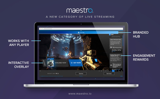 Maestro infographic showing laptop and stream overlays with tooltips