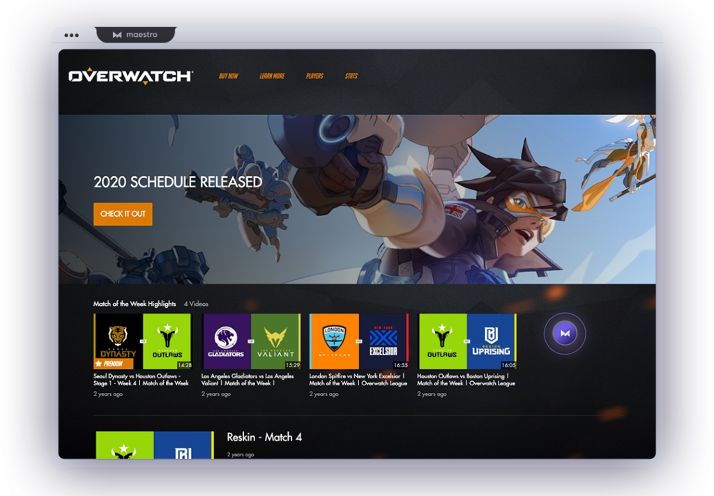 Overwatch League custom offline screen in computer browser