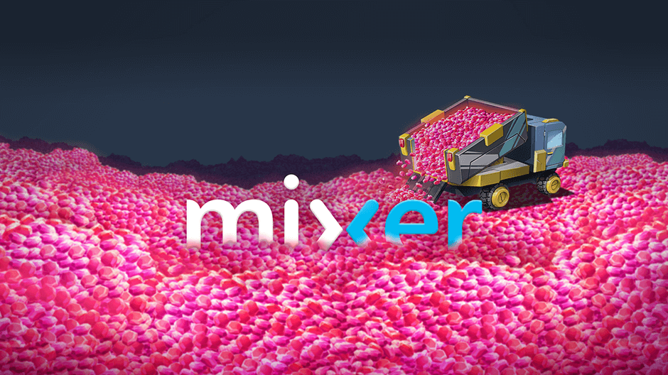 pink mixer embers piled from dump truck