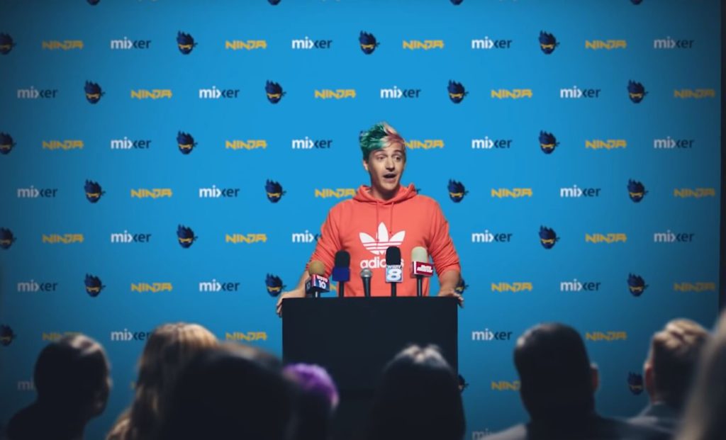 ninja gamer at podium press conference announcing mixer switch (1)