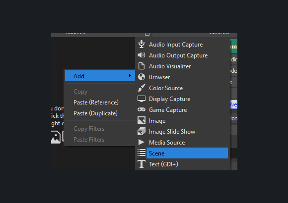Example of how to nest scenes in OBS