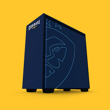 Courage navy logo skin on gaming pc tower