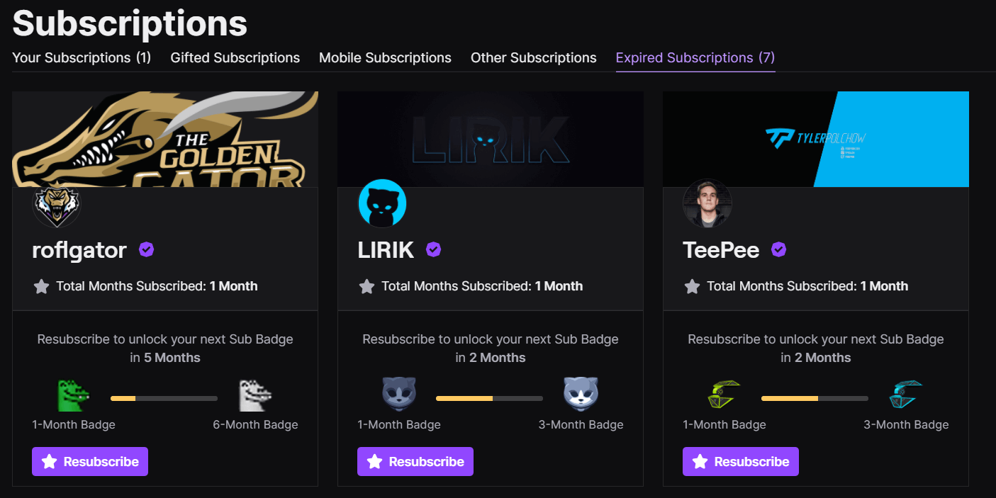 Twitch subscriptions feed example
