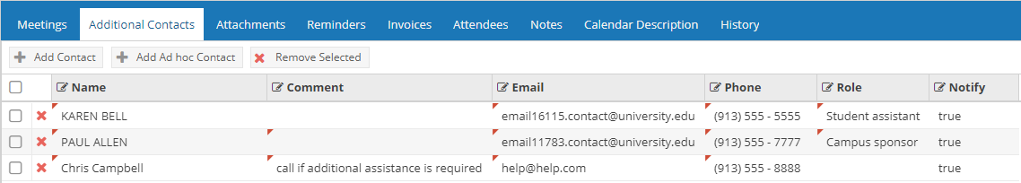 Event Additional Contacts