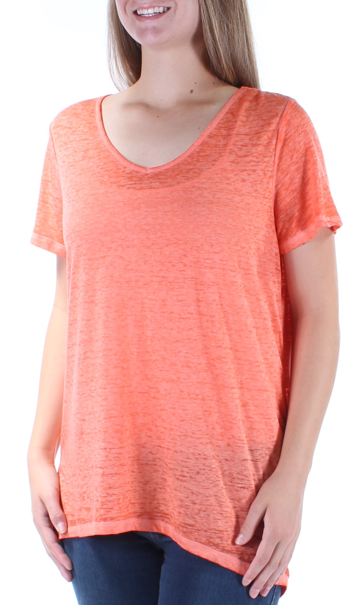 INC 40 Womens New 1496 Orange Short Sleeve V Neck TShirt Casual Top S
