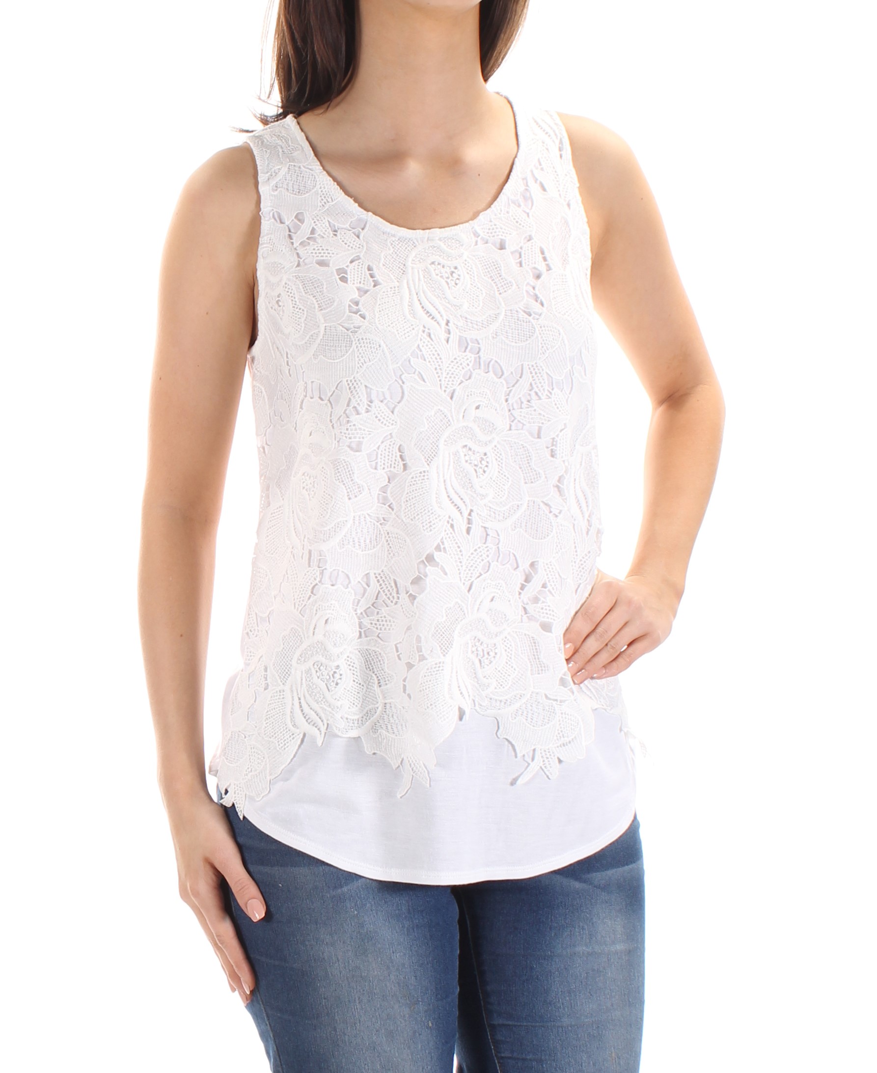 white lace sleeveless blouse