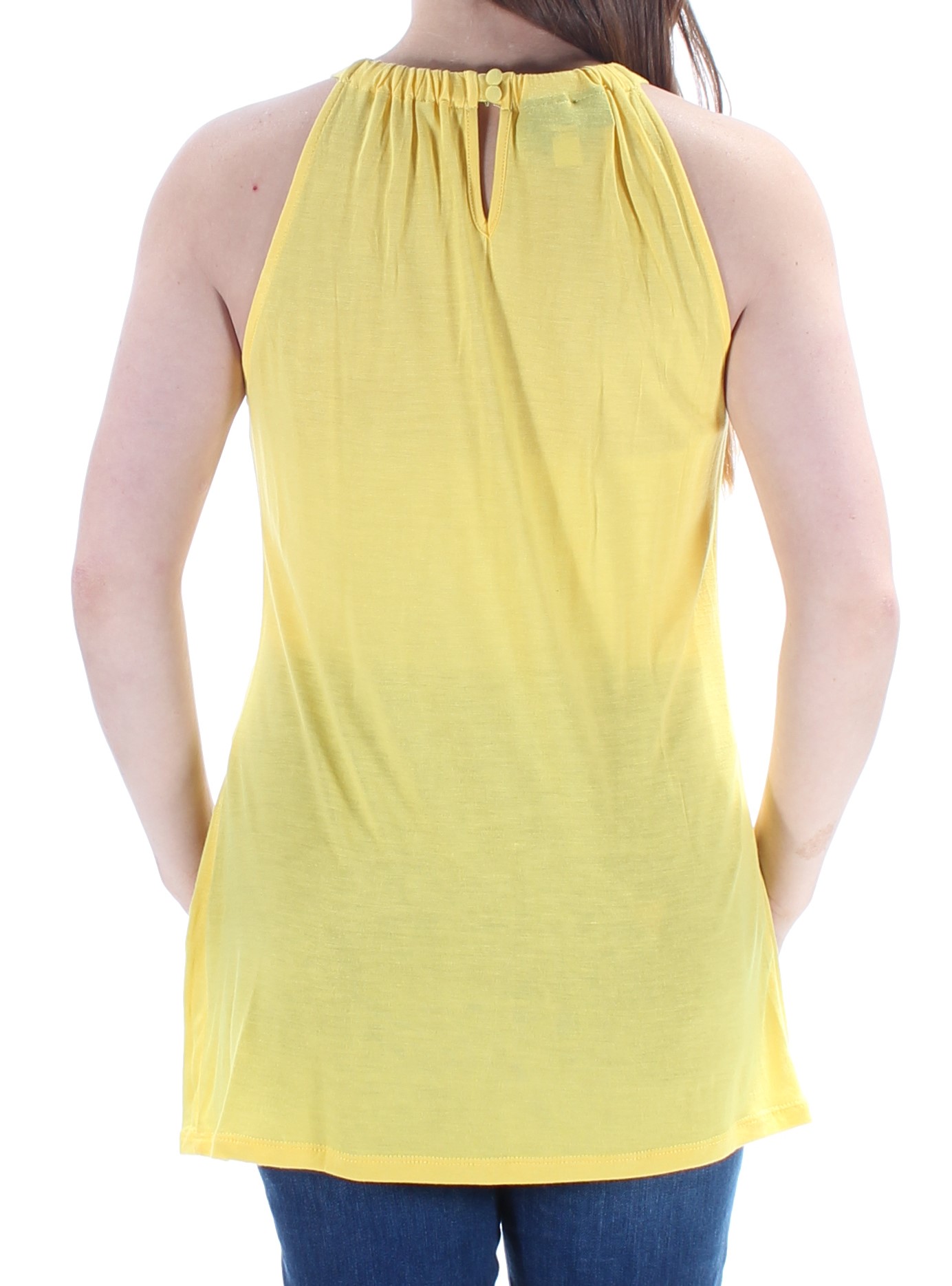 INC Womens Yellow Embellished Halter Sleeveless Party Top M