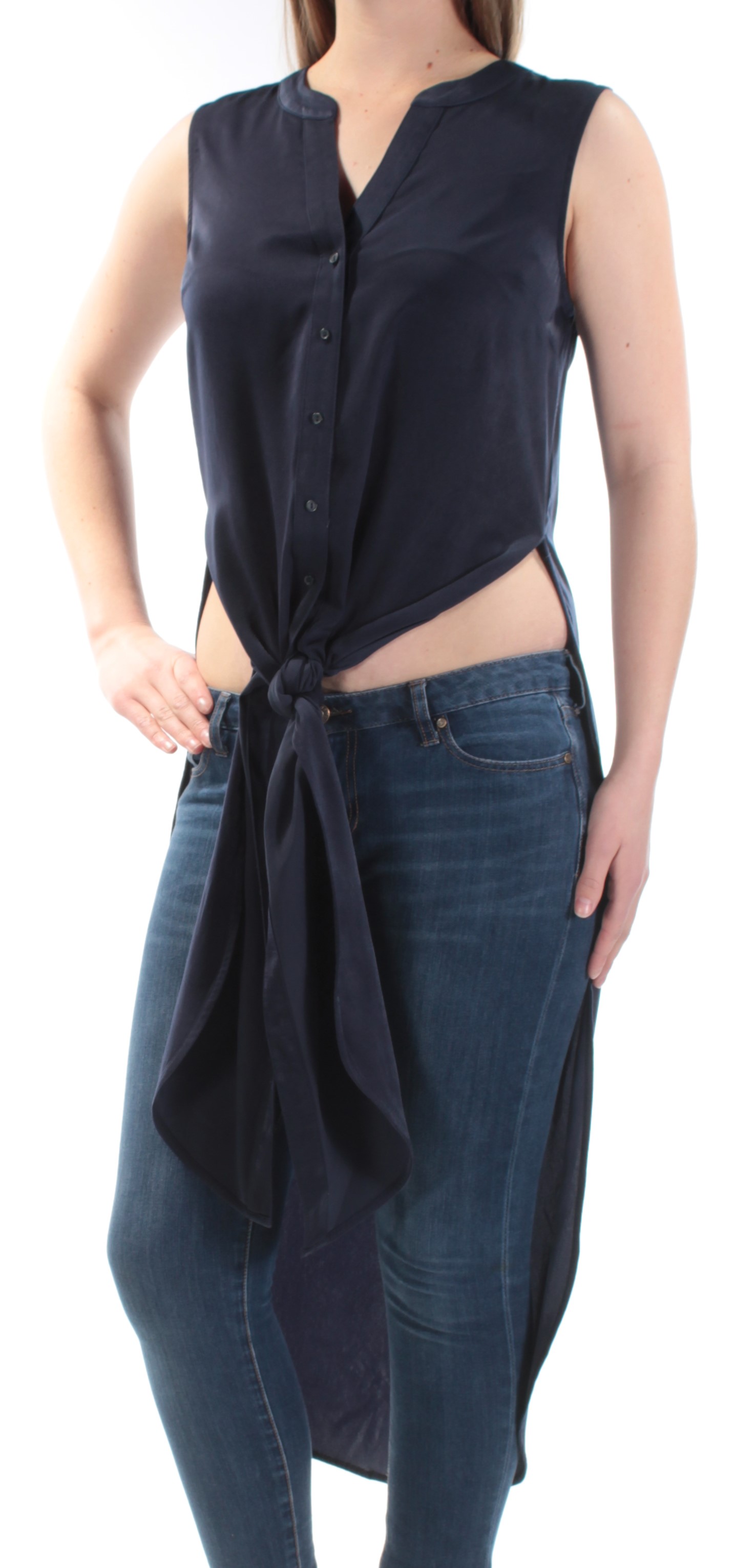 Sheinside Navy Sleeveless Top Scallop Edge Shell Top 2018 Round Neck Hollow Out Women Top Summer 