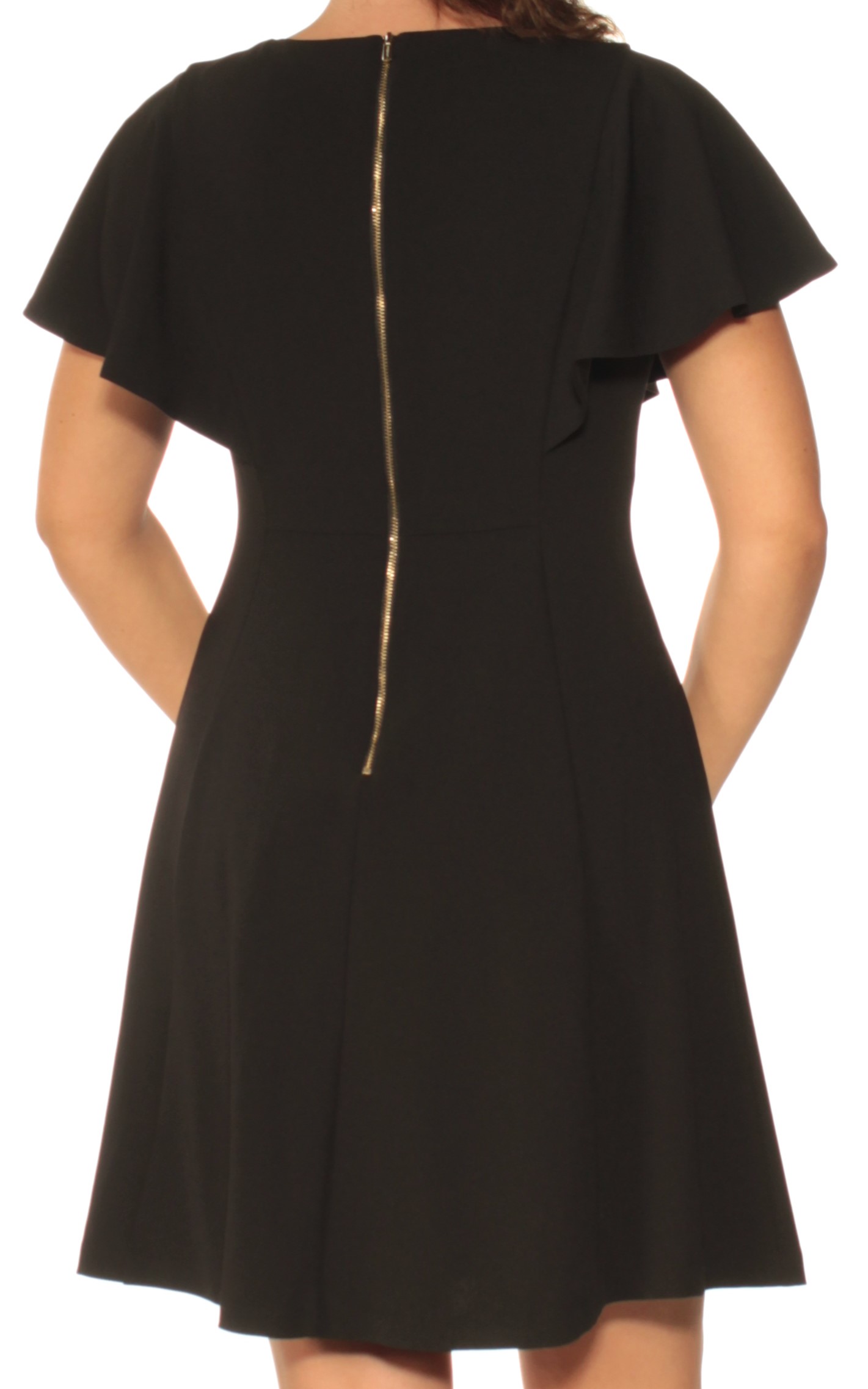 CALVIN KLEIN Womens Black Petal Sleeve Above The Knee Cocktail Dress