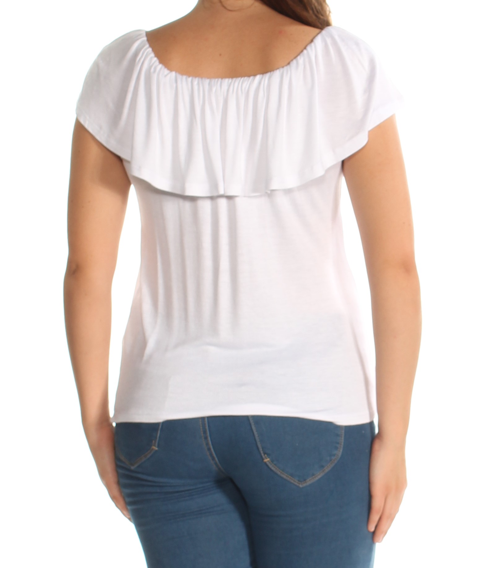 ULTRA FLIRT 34 Womens New 1356 White Boat Neck Cap Sleeve Top S