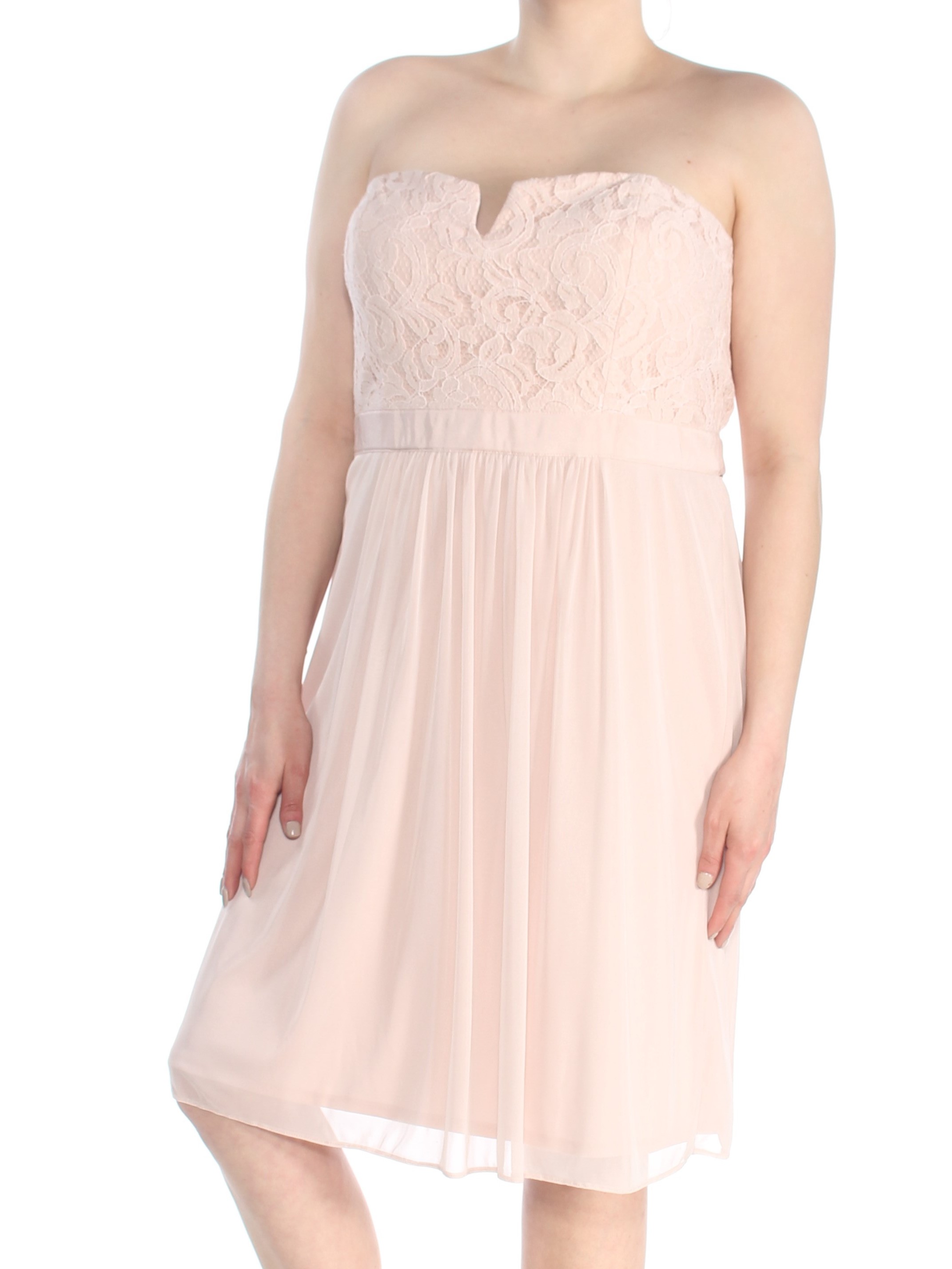 ADRIANNA PAPELL Womens Light Pink Lace Baby Doll Evening Dress Regular