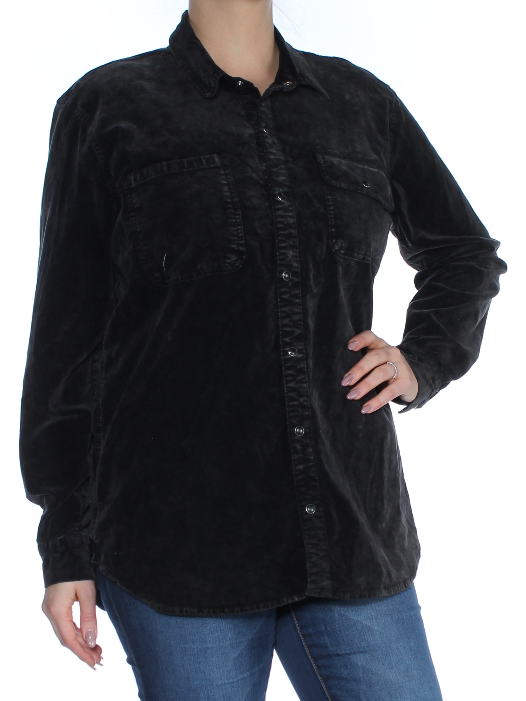 womens black button down