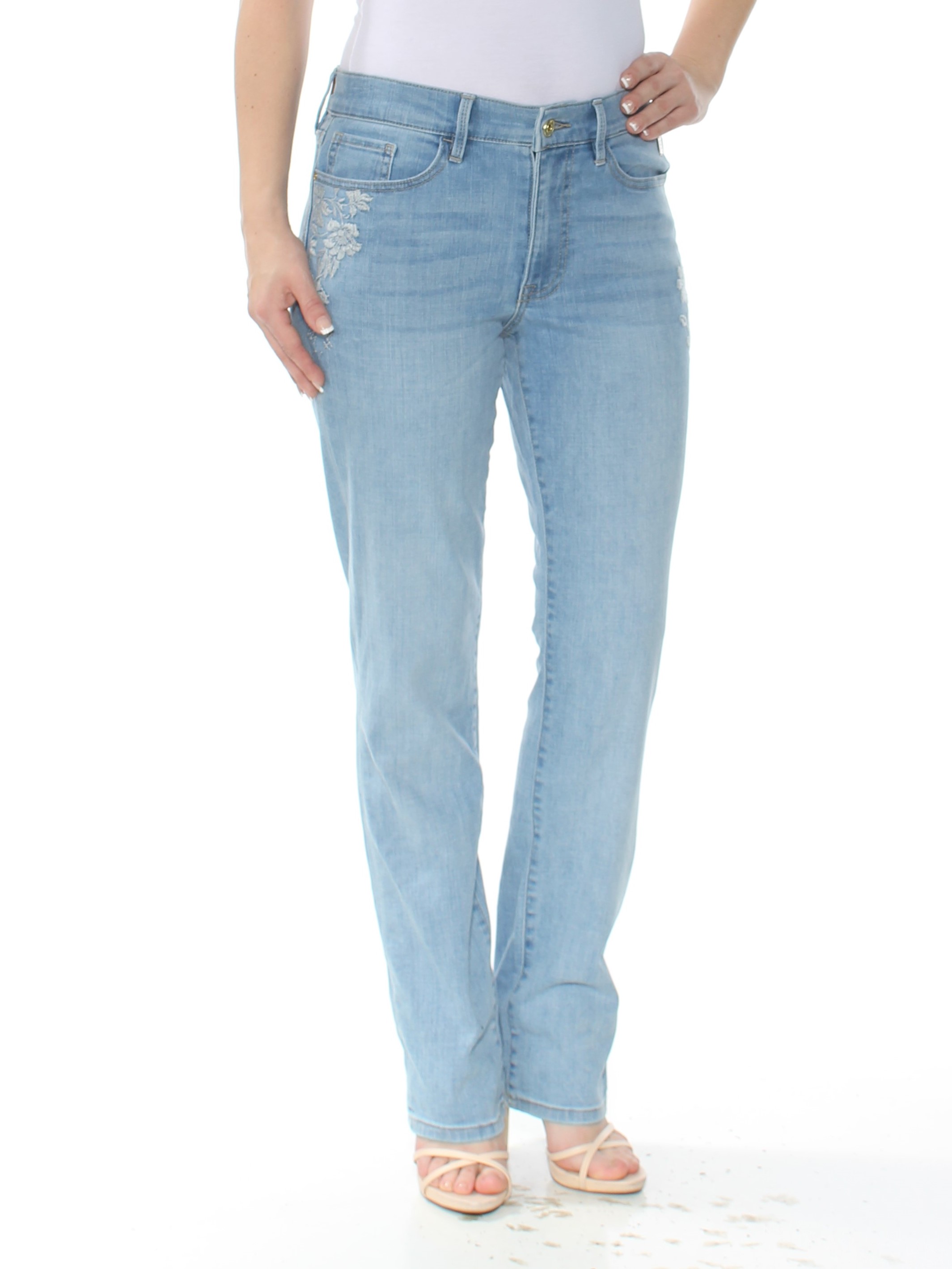 TOMMY HILFIGER 99 Womens Light Blue Embroidered Straight Leg Jeans 4 B