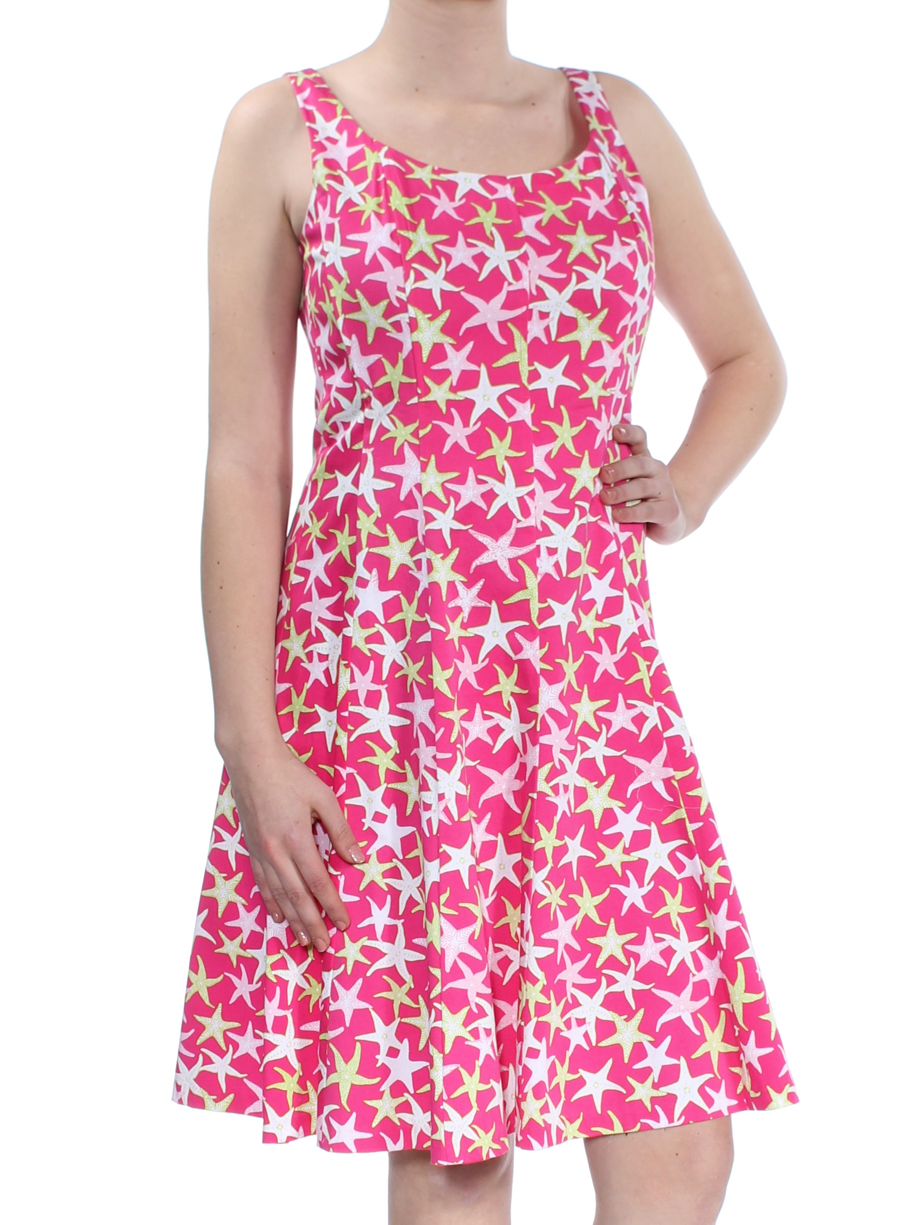 PAPPAGALLO 79 Womens New 1034 Pink Star Print Sleeveless Dress 6 B+B