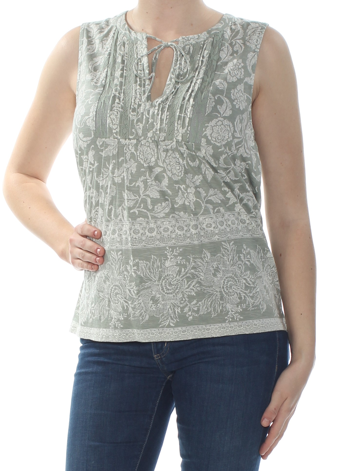 LUCKY BRAND 60 Womens New 1137 Green Sleeveless Keyhole Top M B+B eBay