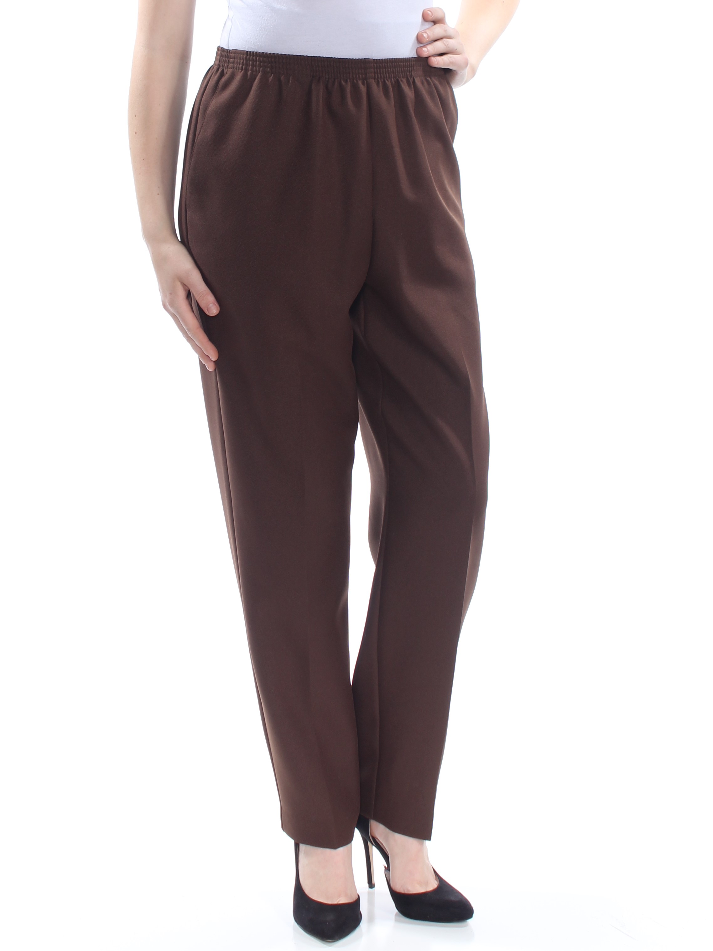ALFRED DUNNER Womens New 1328 Brown Darted Pull On Wear To Work Pants