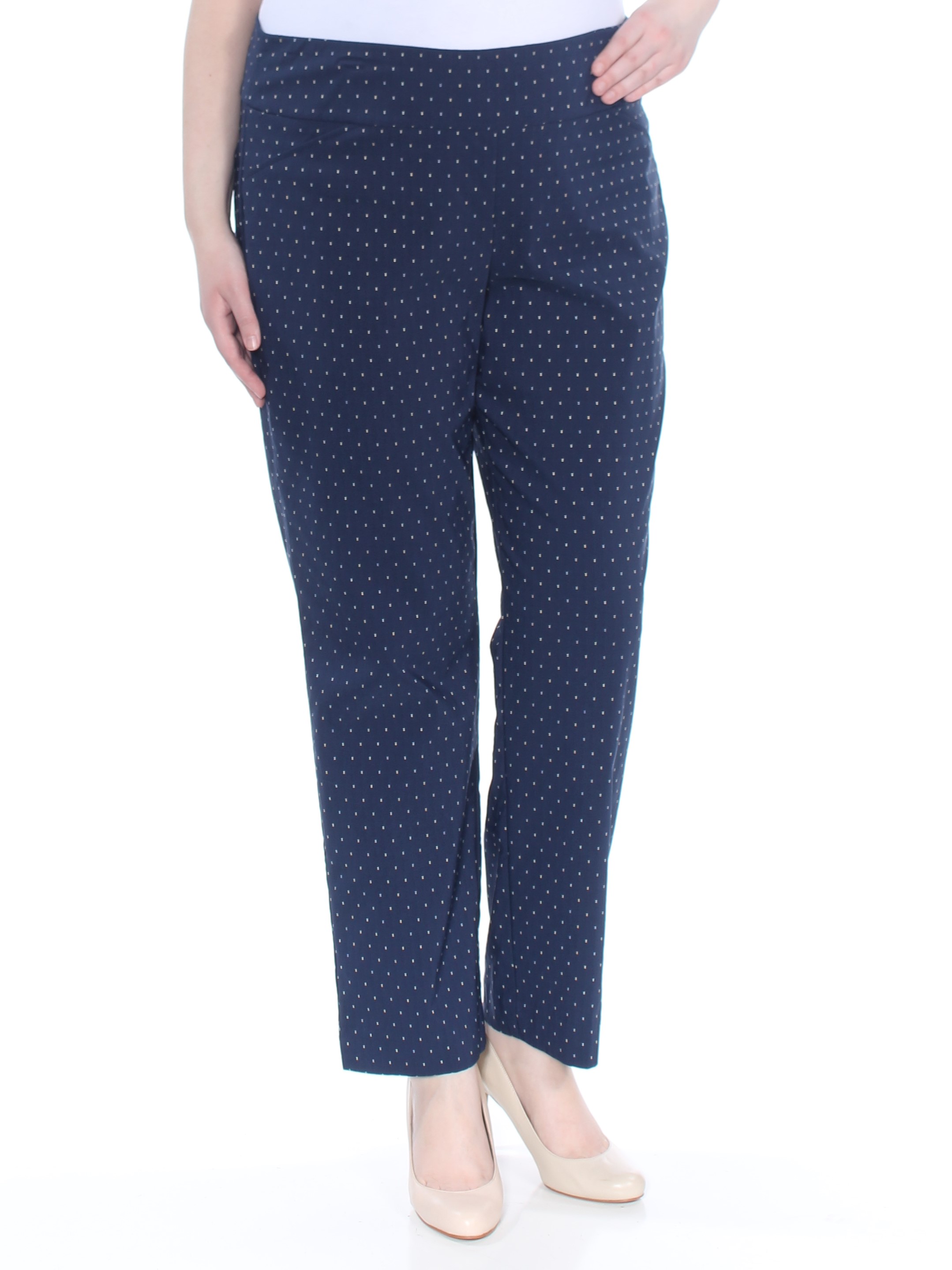 CHARTER CLUB 79 Womens Navy Printed Tummy Control Slim Leg Pants 18W