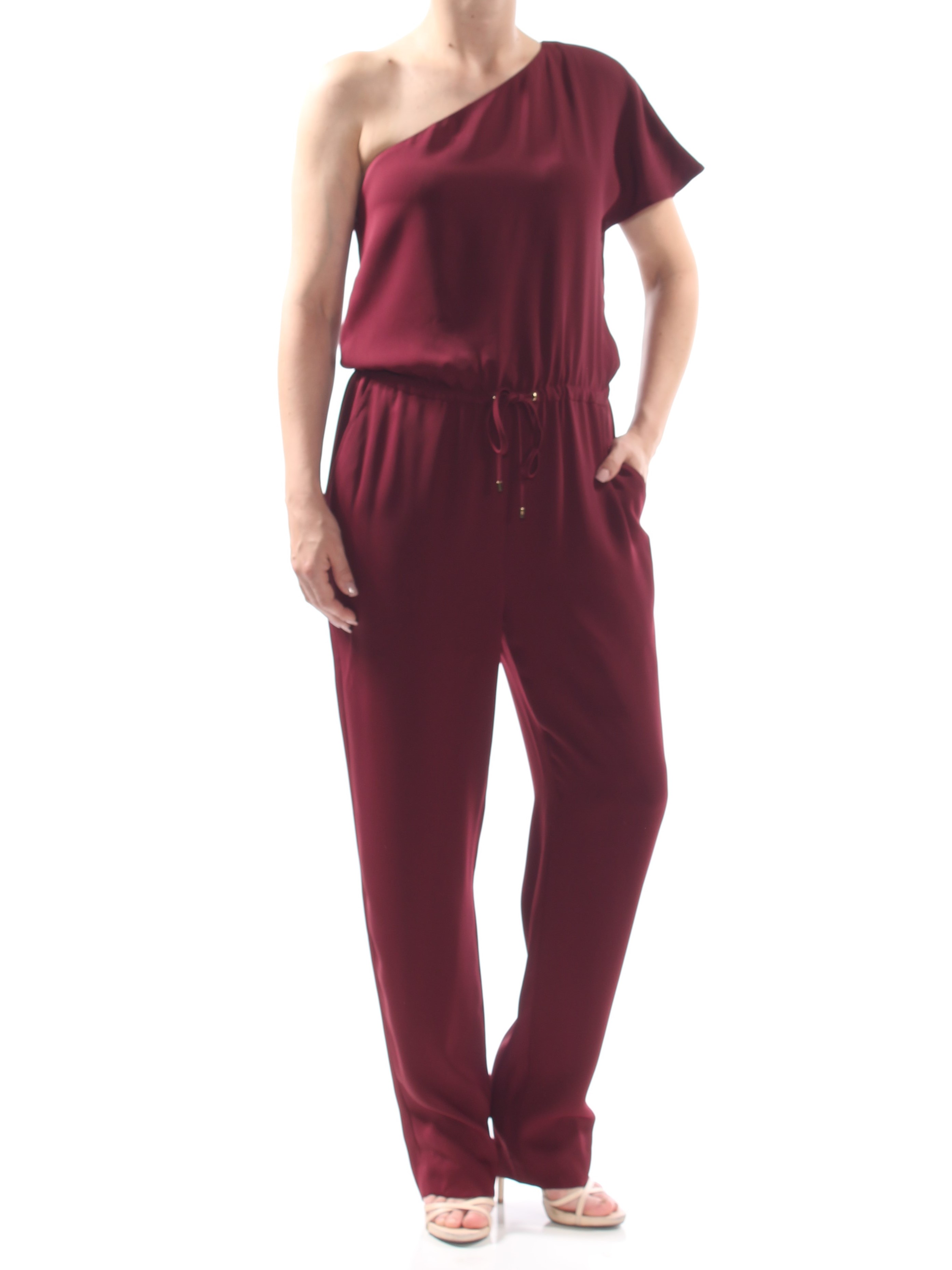 burgundy one shoulder jumpsuit