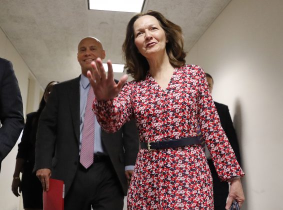 cia director nominee gina haspel, waves as she arrives for her