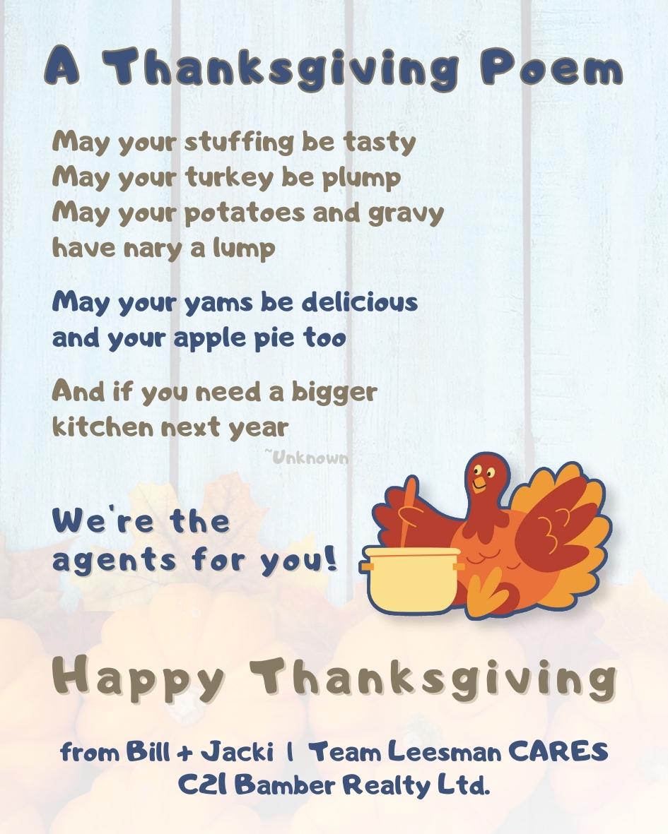 Happy Thanksgiving Team Leesman CARES Century 21 Bamber Realty Ltd.