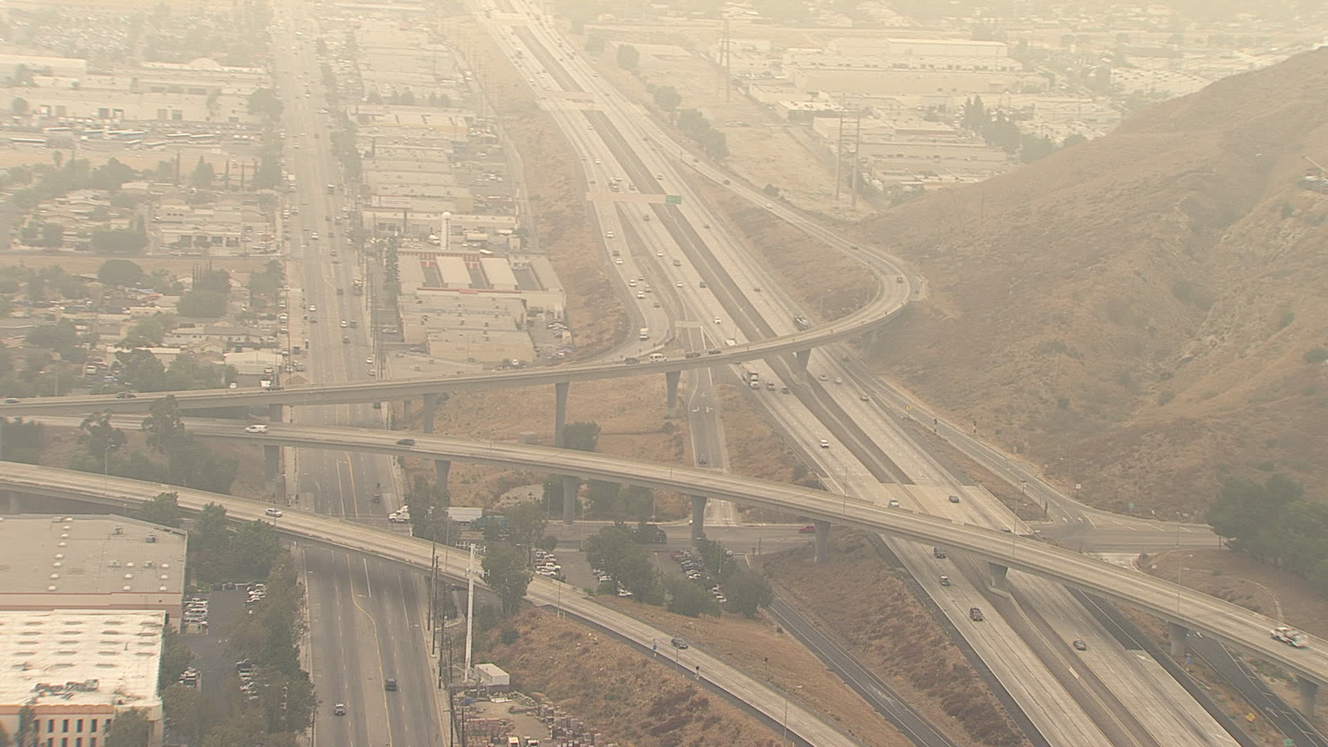 HD stock footage aerial video of light traffic on the 210 / 118 Freeway