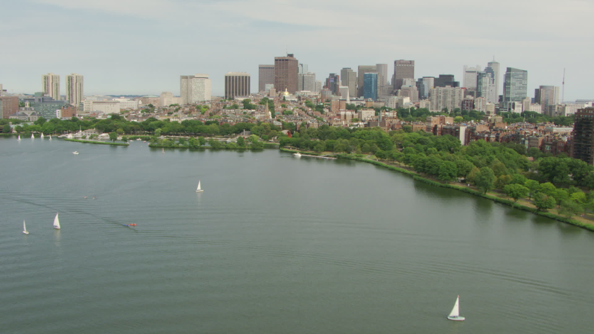 HD stock footage aerial video approach Charles River Esplanade, Beacon