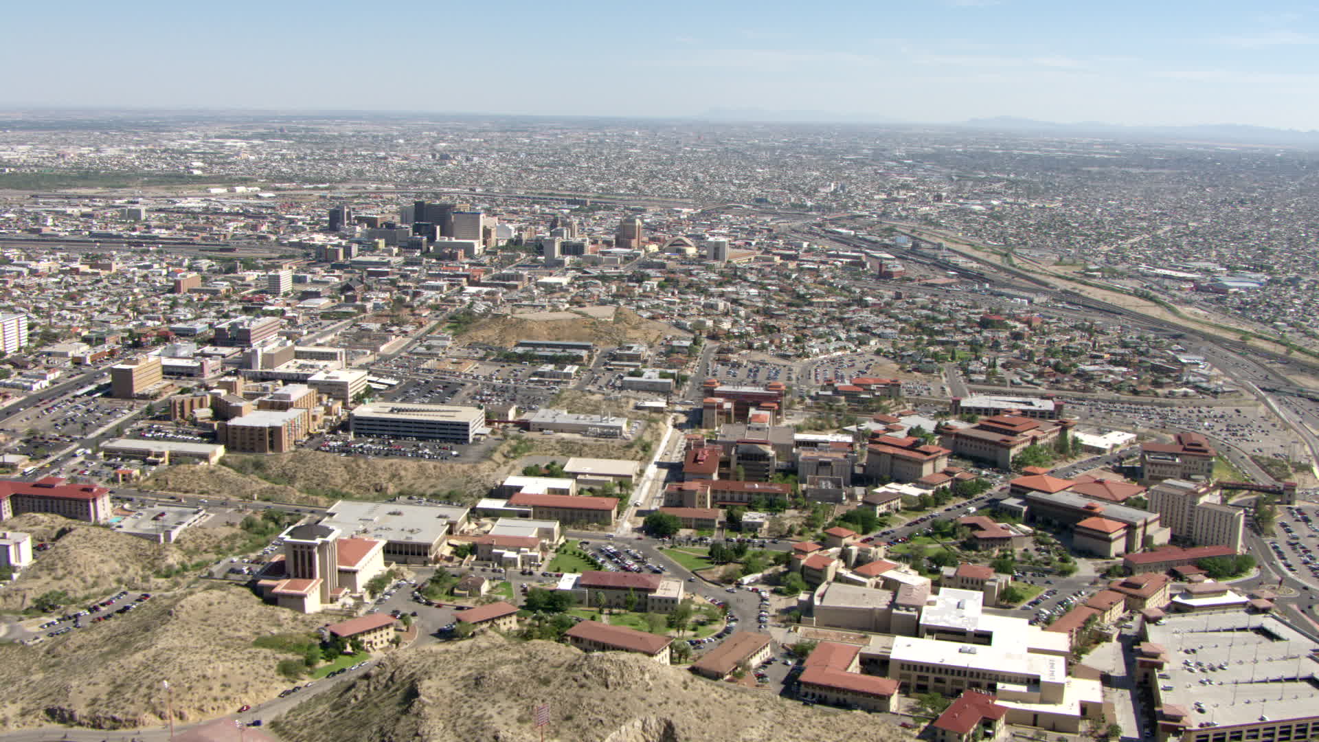HD stock footage aerial video fly over the University of Texas El Paso
