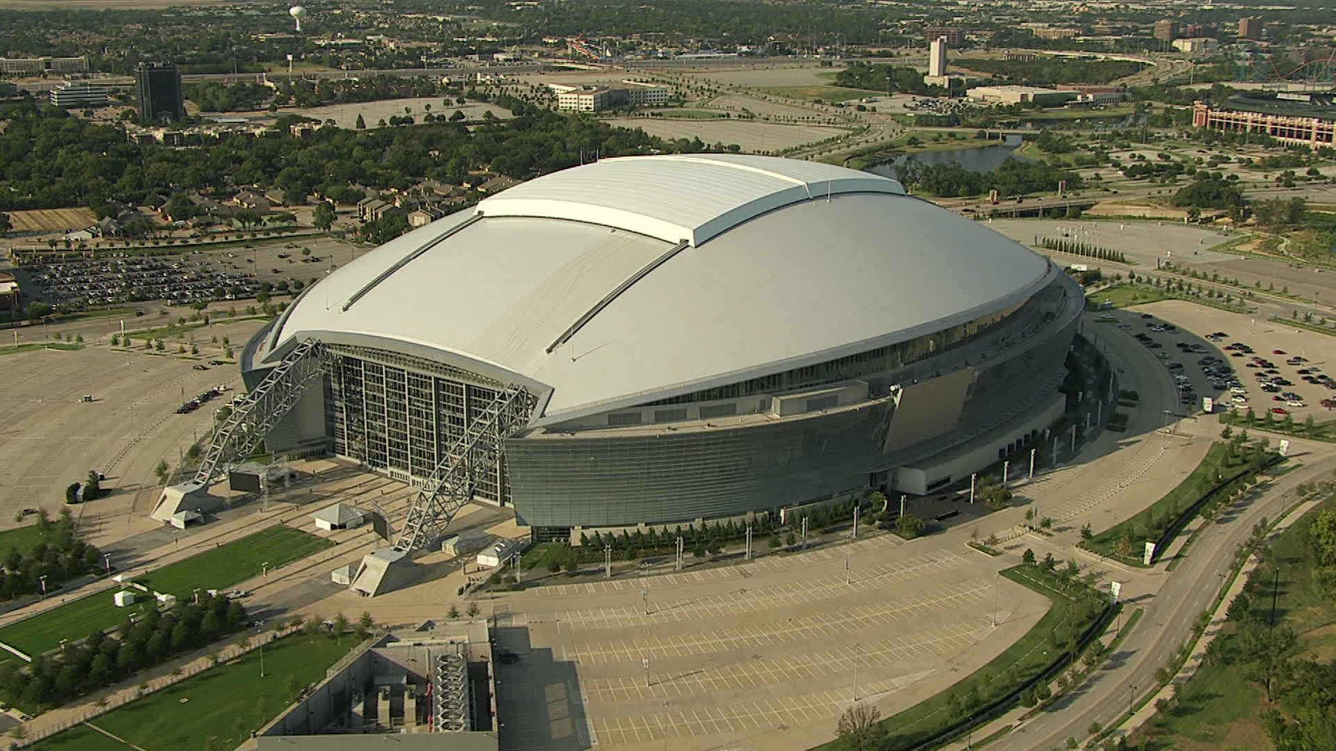 1080 stock footage aerial video approaching AT&T Stadium, near Rangers