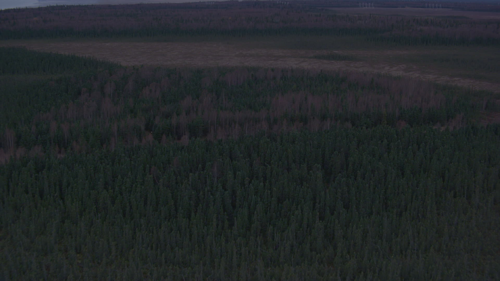 4K stock footage aerial video approaching a forest, valley, Point MacKenzie, Alaska Aerial Stock