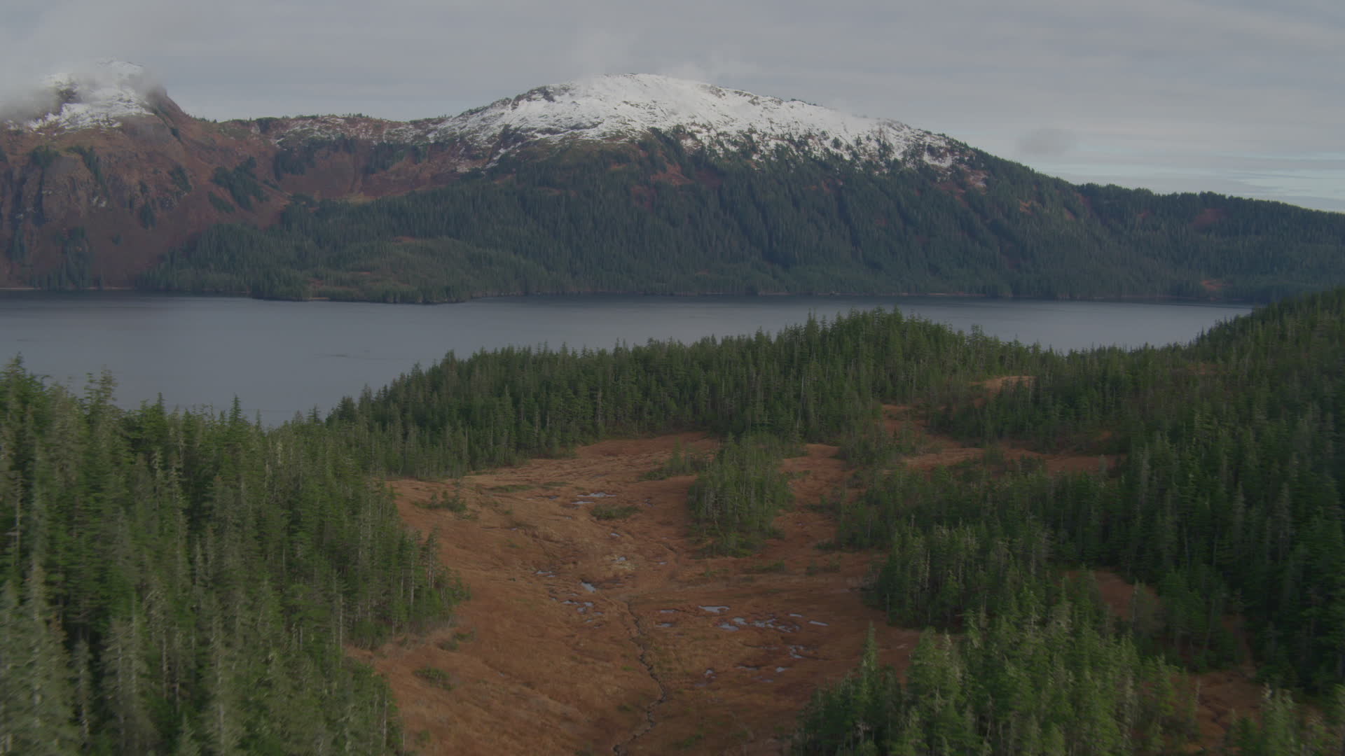 4K stock footage aerial video approaching tree lined shore of Esther