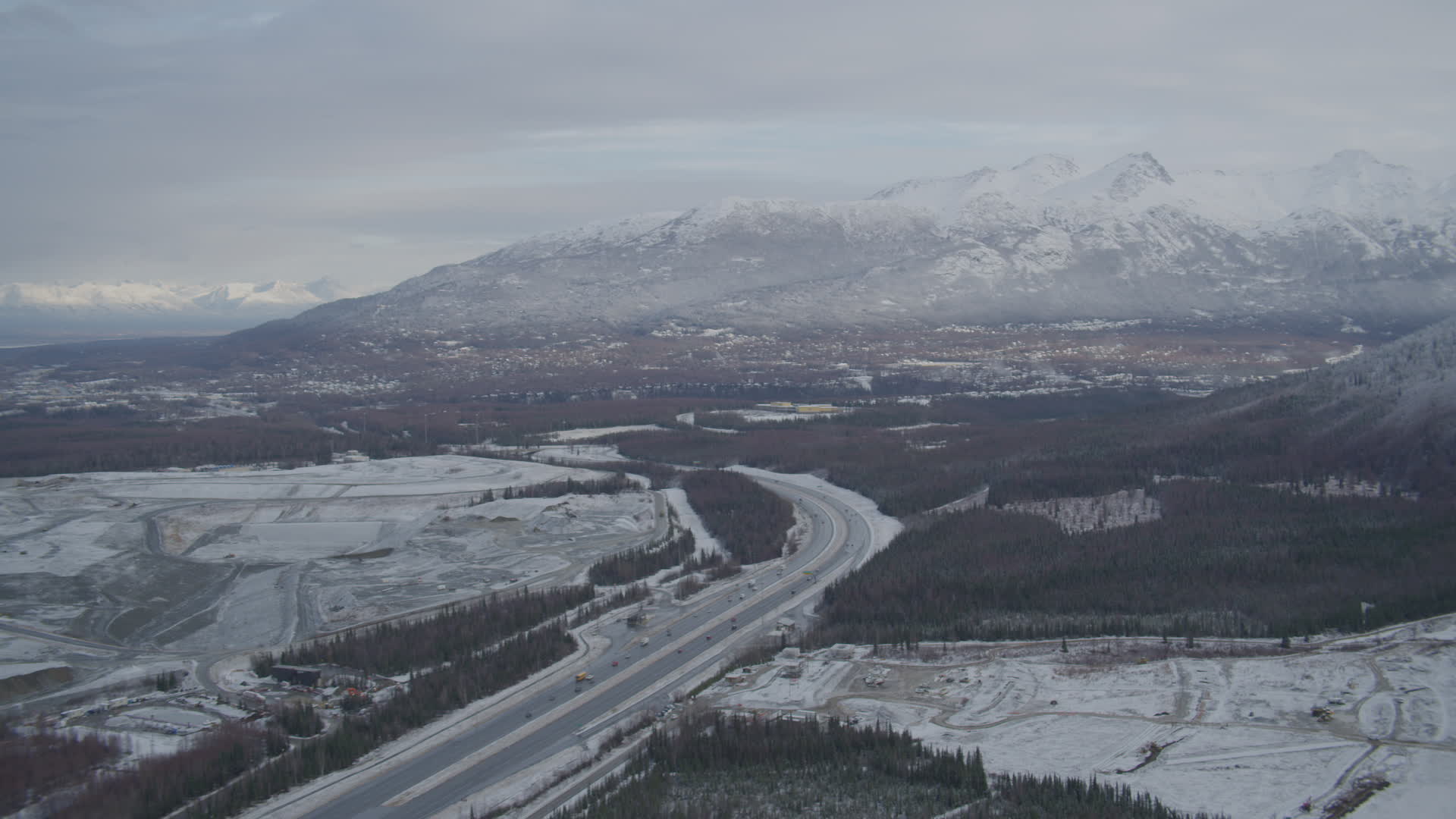 4K stock footage aerial video Glenn Highway, Eagle River Valley
