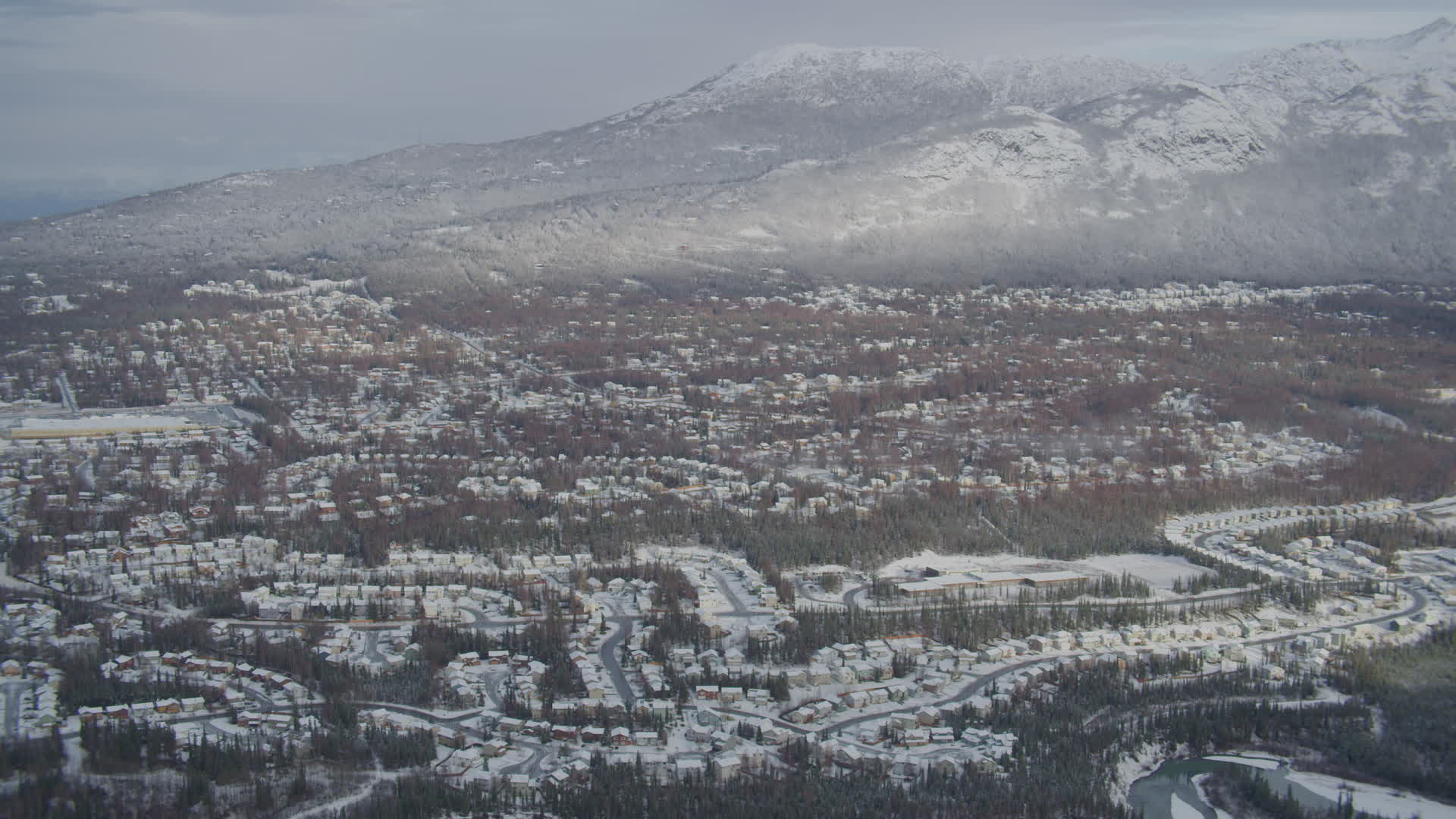 4K stock footage aerial video Eagle River Valley neighborhoods, Chugach