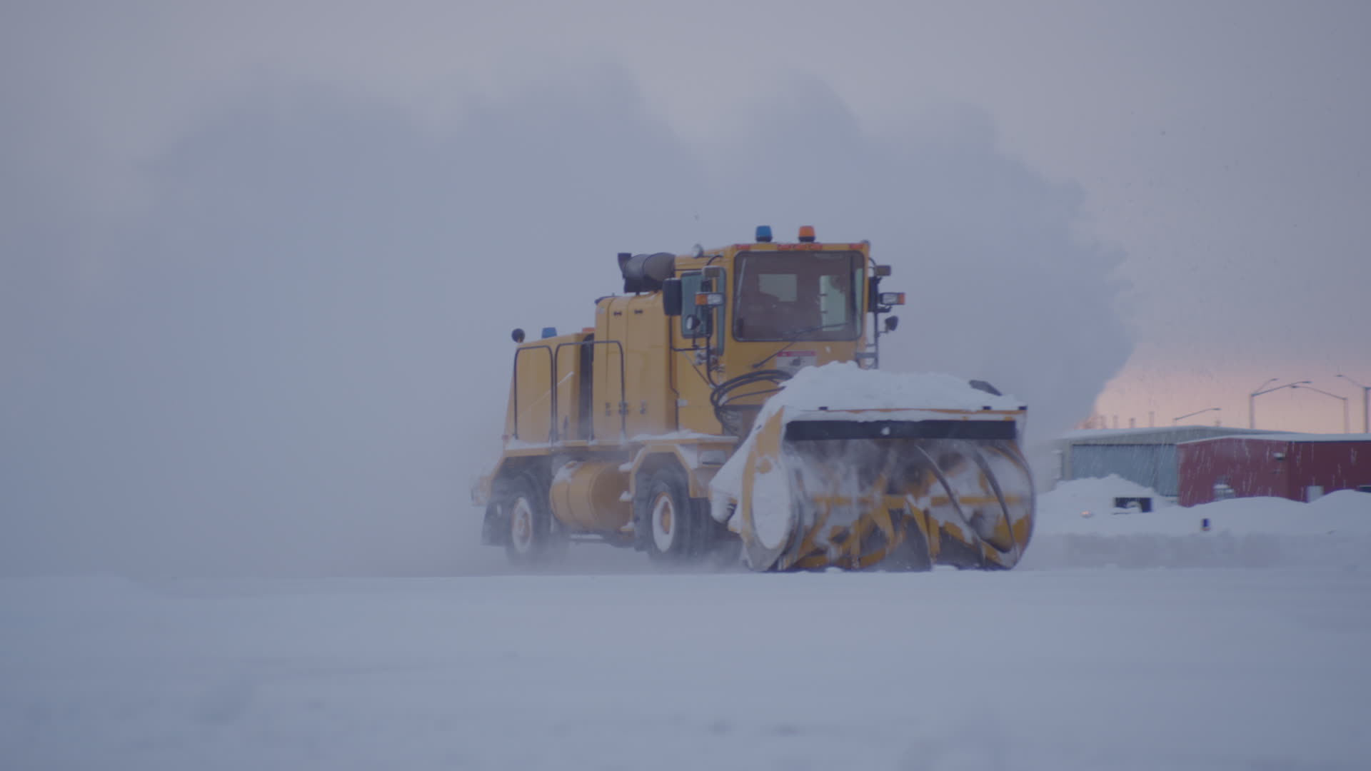 4K stock footage aerial video passing a snow plow clearing Merrill