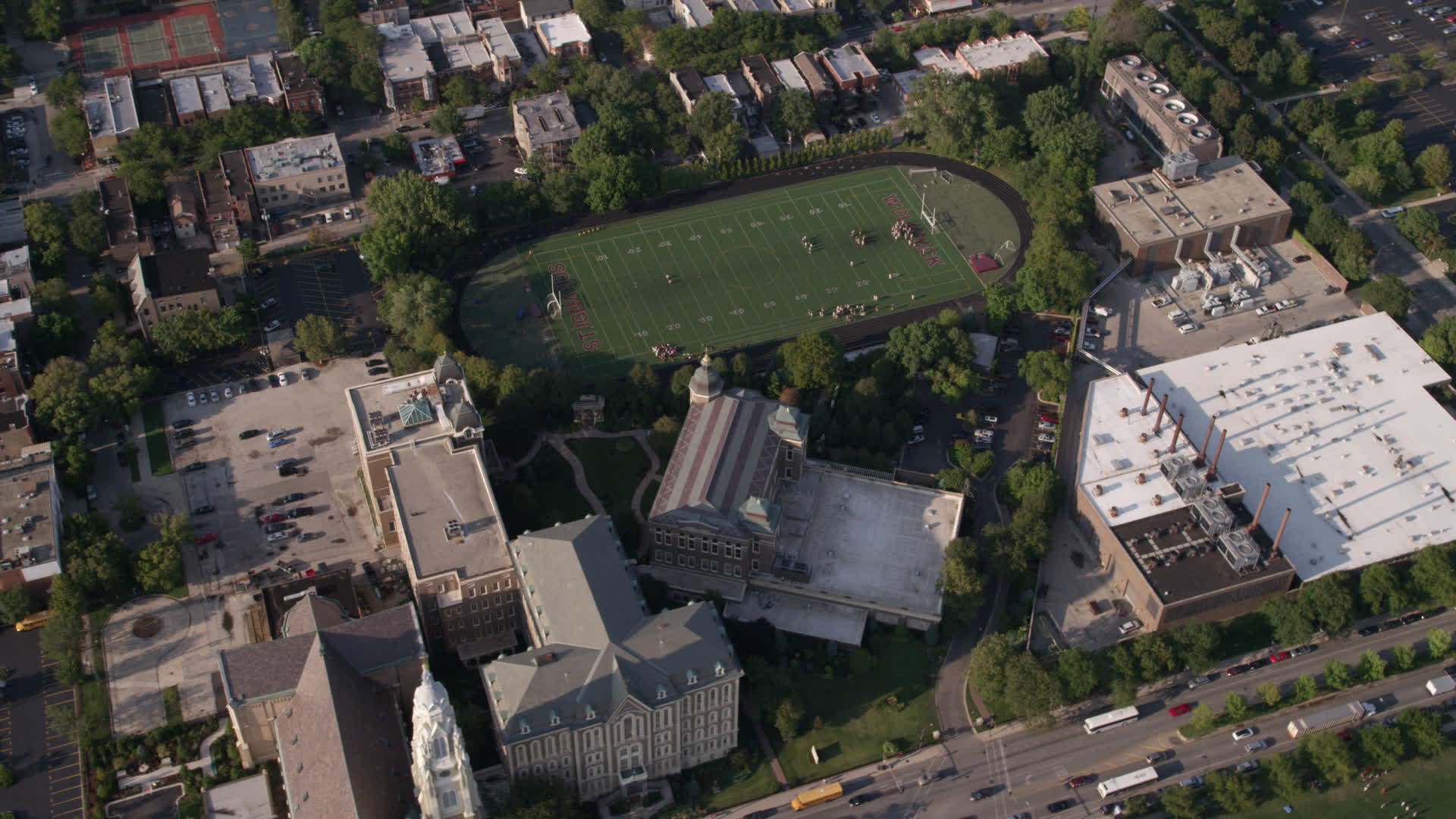 4.8K stock footage aerial video of an orbit of St. Ignatius College