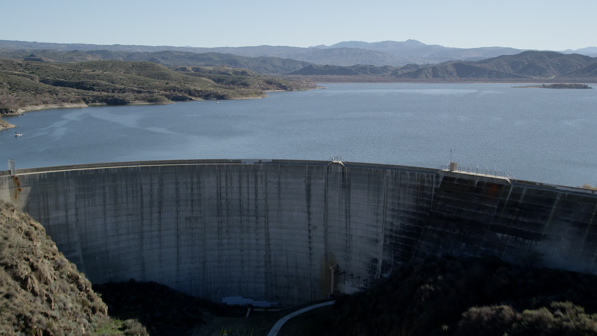 5K stock footage aerial video fly over Hemet Dam revealing Lake Hemet