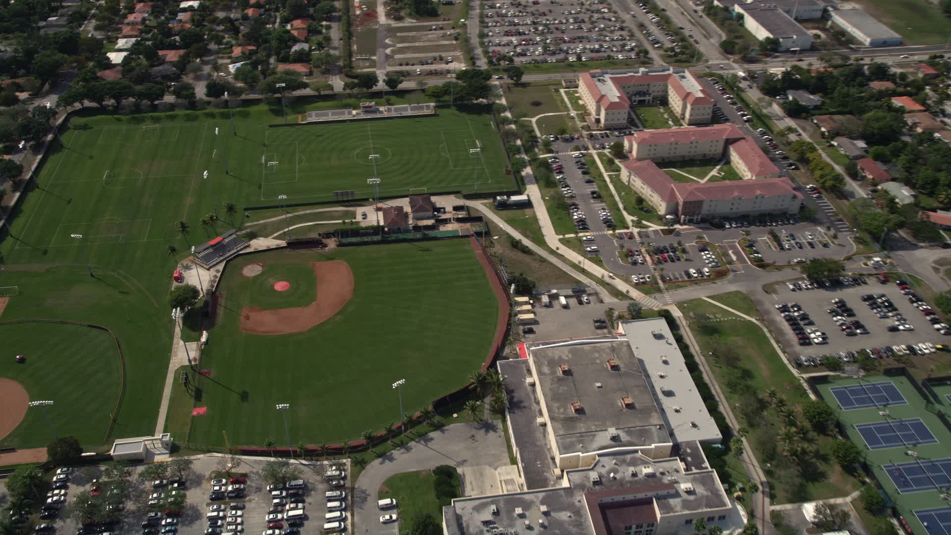 5K Stock Footage Aerial Video Of Baseball And Soccer Fields At Barry 