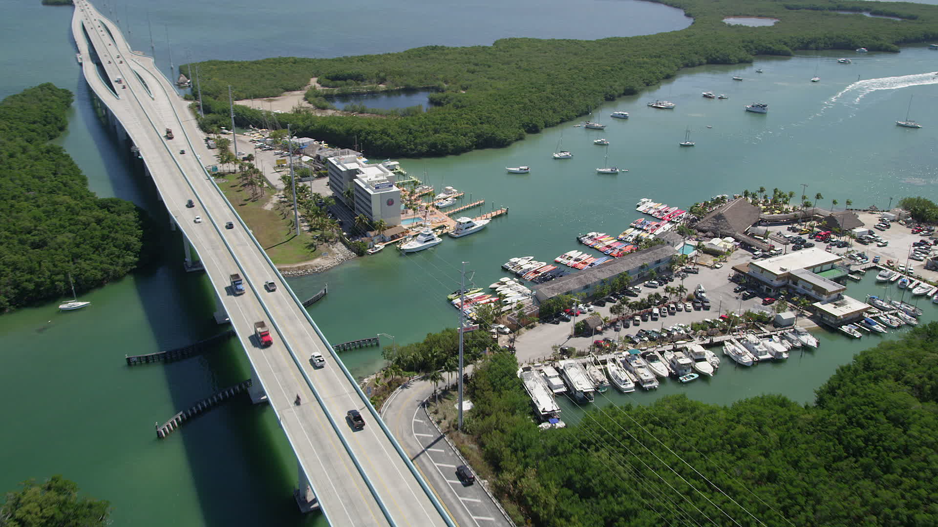 5K stock footage aerial video of Anchorage Resort and Yacht Club, and