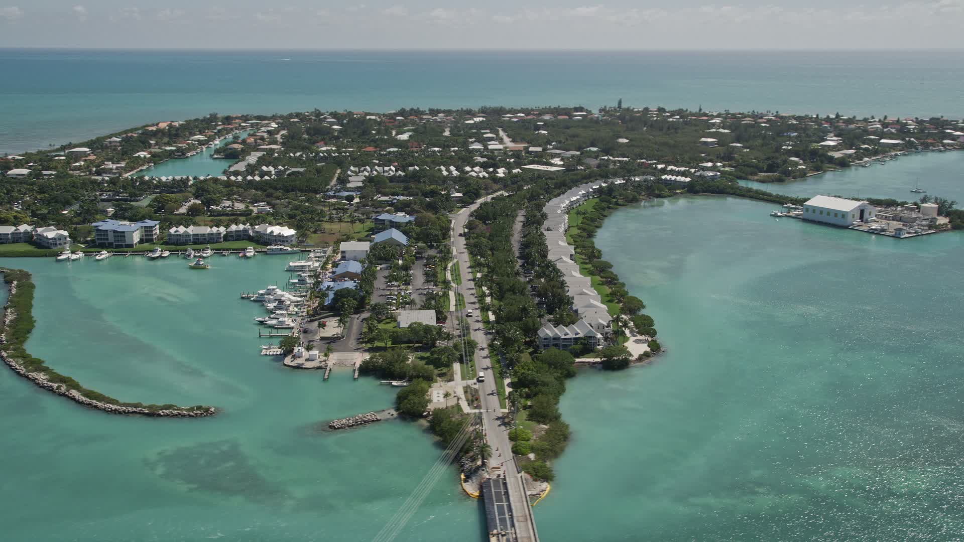 5K stock footage aerial video of flying by homes on Duck Key, Marathon