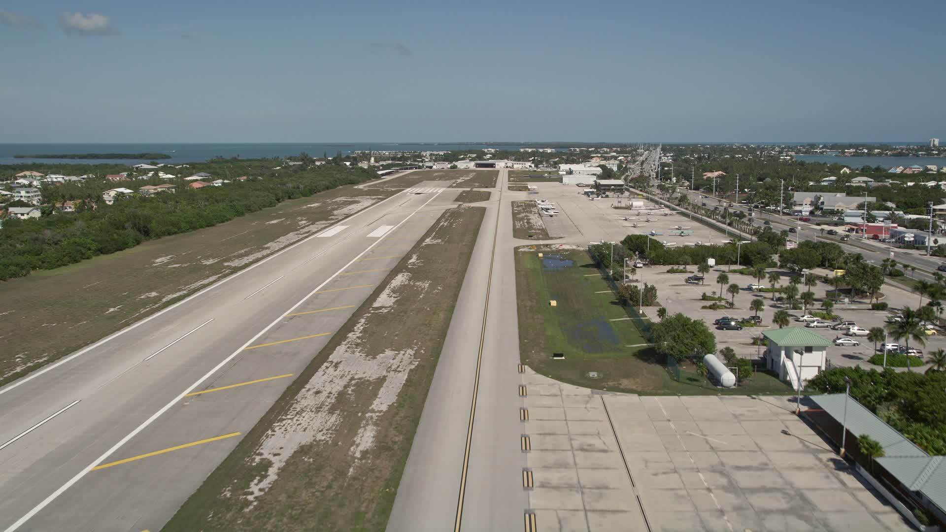 5K stock footage aerial video of lifting off from Florida Keys Marathon